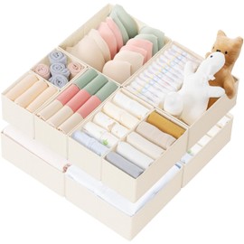 Criusia Drawer Organizer Clothes, 10 Pack Dresser Organizer for Baby Clothes, Underwear, Sock- Foldable Closet Organization and Storage Dividers Bins for Nursery, Bedroom (Beige)