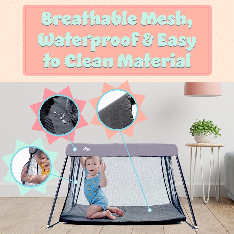 UNiPLAY Foldable Travel Crib, Lightweight Portable Playpen, Easy to Pack