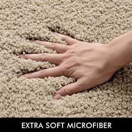 MIULEE Bathroom Rugs Sets 3 Piece with Toilet Mat and Runner Rugs, Non Slip Absorbent Microfiber Bath Mats Sets for Restroom, Machine Washable, 16''x24''+ U Shaped 20''x24''+24''x60'', Tan