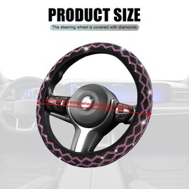 Jewkot 1 PC Bling Car Steering Wheel Cover, 14.9" Diamond Decoration Non-Slip Cover for All Seasons, No Inner Ring Tight Fit Breathable and Dustproof Protector, Universal for Cars Trucks (Pink)