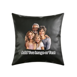 MUKA Custom PU Leather Throw Pillow Covers, Hand Stitched Leather Sofa Backrest Throw Pillow Decorative Pillowcases,18"X18"-Black-18 x18