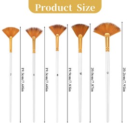 5 Pcs Fan Paint Brushes Set Acrylic Paint Brushes Set Professional Soft Anti-Shedding Nylon Hair Fan Paint Brush with Long Wood Handles for Acrylic Painting, Oil Watercolor Painting