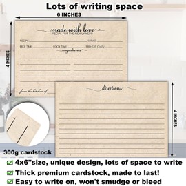 KTFNOMES 100 Count 4x6 Rustic Kraft Recipe Cards for Newlyweds - Simple, Cute Heart Design - Double-Sided - Perfect for Bridal Showers, Weddings, Recipe Box Gifts