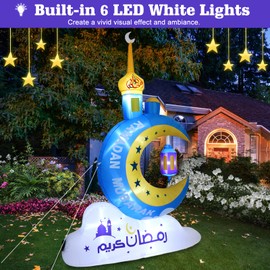 Lewondr 8.20FT Outdoor Inflatable Ramadan Moon Decorations,Waterproof Inflatable Eid Mubarak Decor,Blow Up Muslim Holy Celebration Decor with LED Lights,Muslim Holidays Inflatable for Yard,Blue Moon