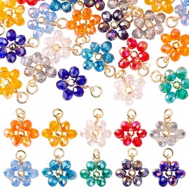 PH PandaHall 30 Stück Blumen Kristall Anhänger Facettierte Glasperlen Blumen Anhänger 10 Farbe: Blumen Anhänger Mit Biegeringen Zur Schmuckherstellung. 20mm