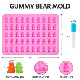 Puyeipt 4 PCS Silicone Gummy Bear Molds, 200 Cavity Non-stick Mini Sized Candy Molds for Hard Candies, Caramels, Chocolates, Jello, Fruit Snacks