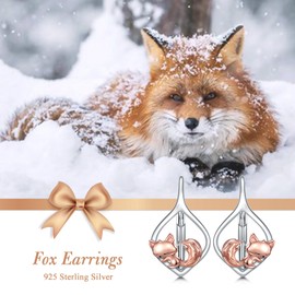 WINNICACA Sterling Silver Fox Earrings for Women Hypoallergenic Rose Fox Leverback Hoop Earrings Small Animal Earrings Jewelry Christmas Anniversary Birthday Gifts Sister Friend Girlfriend