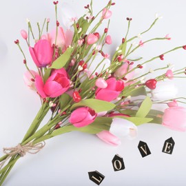 HYHFM Decorations Artificial Flowers，5 PCS Faux Flowers Tulips Arrangement Bouquet for Wedding Mothers Day Home Office Party