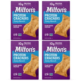 Milton's Protein Crackers, Zesty Ranch - 10g of Plant-Based Protein Per Serving, Gluten Free, Non-GMO Project Verified, Vegetarian-Friendly, Zero Grams Added Sugar Per Serving, 4.25 Oz, Pack of 4