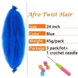 Springy Afro Twist Hair 24 Inch 3 Packs Pre Fluffed Marley Twist Braiding Hair for Black Women (24 inch, Blue)