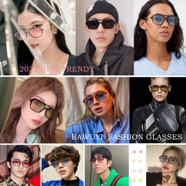 BAWUYI Retro 70s Square Aviator Sunglasses for Women Men Trendy Vintage Flat Narrow Tinted Glasses UV400, Black-red, Medium