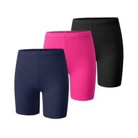 BOOPH Girls Bike Shorts Kids Cartwheel Shorts Biker Dance Shorts for Toddler Girl 3 Pack 7-8Y Black Navy Rose Red