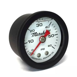 Marshall Gauge 0-60 PSI Fuel Oil Gas Pressure White Black Casing 1.5" Liquid