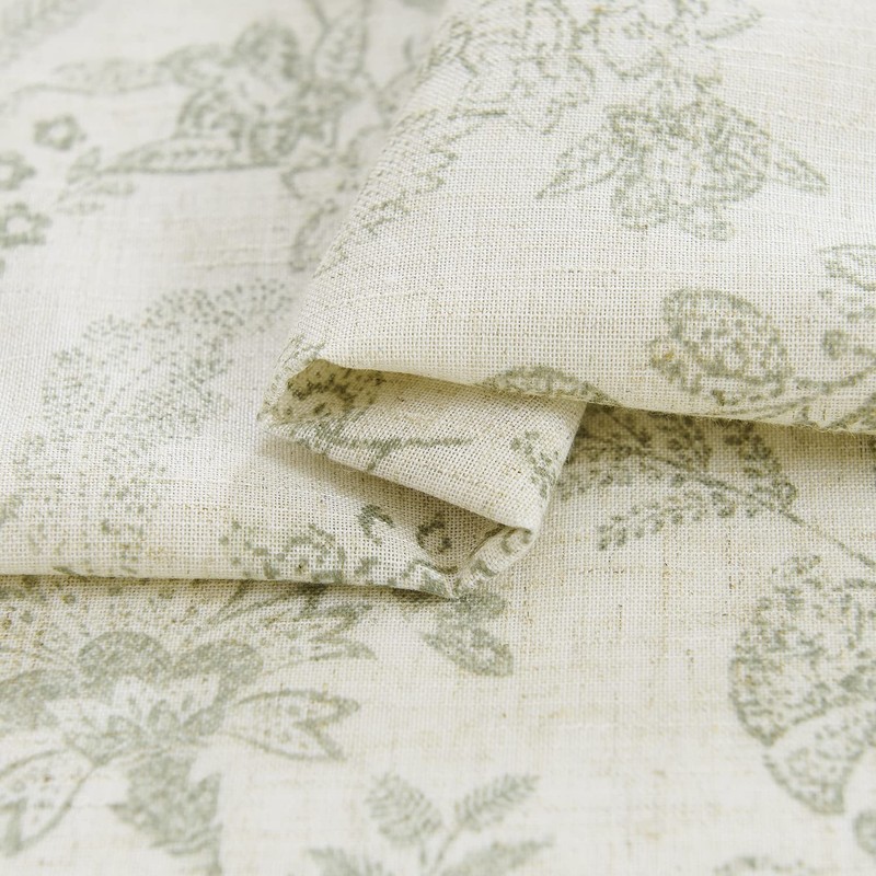 Lazzzy Floral Green on Beige Linen Kitchen Curtains, 26x36 inches,