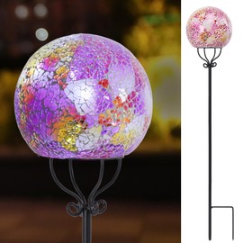 VCUTEKA Solar Outdoor Lights Garden Decor Mosaic Solar Garden Lights Waterproof Glass Ball LED Pathway Stake Light for Landscape Lawn Patio Yard Decoration 6 inch, Pink