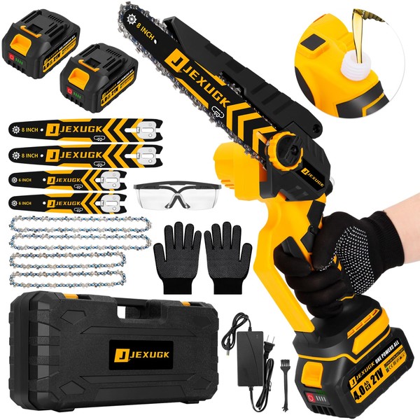 JEXUGK Brushless Mini Chainsaw, 8" & 6" Hand Held Cordless