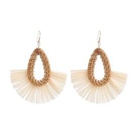 Handmade Raffia Earrings for Women Boho Summer Beach Earrings Lightweight Straw Wicker Rattan Statement Earrings