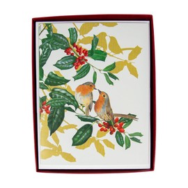 Caspari Birds on Holly Branch Boxed Christmas Cards - 30 Cards & 30 Envelopes