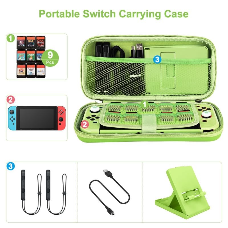 Younik Switch Accessories Bundle, 15 in 1 Green Switch (NOT