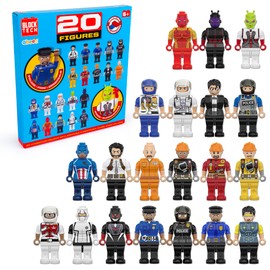 abeec Block Tech 20 Figures Set – Police, Firefighters, Superheroes, Astronauts & More | Compatible Toy Minifigures for Kids’ Building Block Playsets