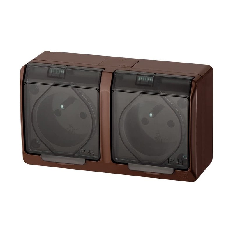 Hermes 5901130483075 Airtight Socket Double Z/U 16A IP44 Brown GNT