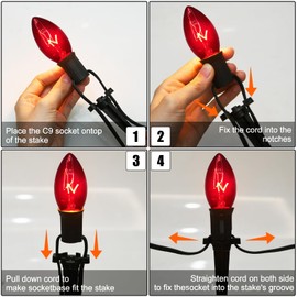 C9 Christmas Lights Outdoor with Stakes, 38 Feet Christmas Lights with 25 Multicolor Incandescent Bulbs and Stakes, Waterproof Shatterproof Pathway Lights Marker for Path, Lane, Patio, Xmas Holiday