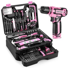Pink Tool Kit Box Drill Set：DEKOPRO Home Mechanic Toolbox with 12V Power Cordless Drill Hand Repair Tools Sets Combo Kits Storage Organizer Drawer Case for Men & Women