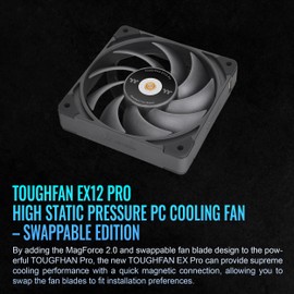 Thermaltake TOUGHFAN EX12 Pro PC Cooling Fan, Magnetic Connection, Swappable Fan Blade, PWM Controlled 500~2000 RPM, Air Flow 70.8 CFM, 120mm Case/Radiator Fan (3 Pack) CL-F171-PL12BL-A