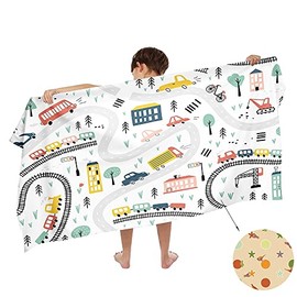 Ulticool Hand Towel Play Mat Car Traffic - Child Girl Boy - Quick Drying Microfibre Bath Towel - 140 x 70 cm - for Travel Fitness Gym Sports Spa Yoga - Grey White