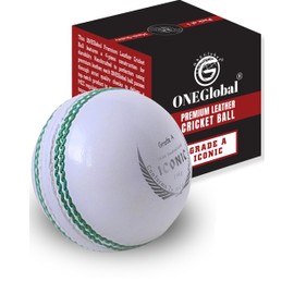 ONEGlobal Iconic Leather Cricket Ball | 100% Handstitched, 156g - 5.5oz, 4-Piece Waterproof Construction | Match Quality Hard Cricket Balls