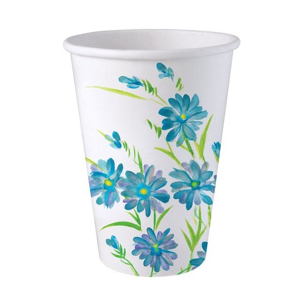 Nicole Home Collection Paper Cups - 12 oz | Blue Floral | Pack of 24 (77130)