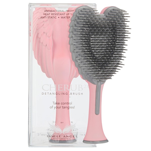 Kids Mini Hairbrush Detangler - Anti Static Soft Detangler Hair Brush for Girls, Kids - Detangle Hair Brush for Wet, Dry, Curly, Thick, Straight, or Wavy Hair - Tangle Angel Cherub - Matte Pink