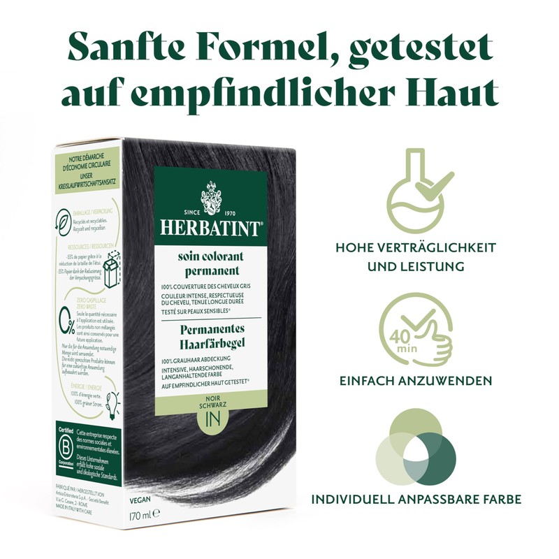 Herbatint Permanent Hair Dye Gel 1N Black - 170 ml