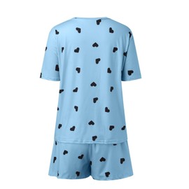 Celucke Women's Summer Pajama Set, Soft Comfortable Short Sleeve Shorts Sleepwear Breathable Blend Home Wear, Satin Pyjamas For Women, Pj Shorts Set, Ladies Comfort Lounge Wear Nightwear Blue