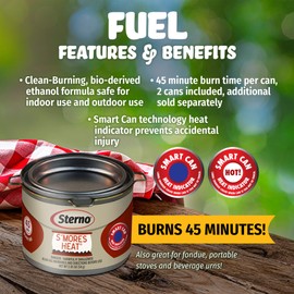 Sterno S'mores Heat Ethanol Fuel Can - Ethanol Gel Cans with 45-Minute Burn Time, Chafing Dish Fuel Cans & Gel Fuel Cans for Fire Bowl - Fuel Cans for Food Warmer, Fondue, & Buffet Kit - Pack of 6