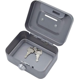 Small Cash Box, Small Safe, Cash Box with 2 Keys, Lockable, Safe, Tip Cash, Cash Box for Coins and Notes, 11.5 x 8.5 x 5.8 cm (Grey)