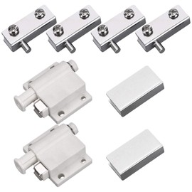UFURMATE Glass Hinge Set, 2 Set Adjustable Frameless Glass Door Pivot Hinges & Single Door Magnetic Touch Latch with Cabinet Iron Hinge Clamp, Fit for 3-6mm Free-Swinging Glass Door