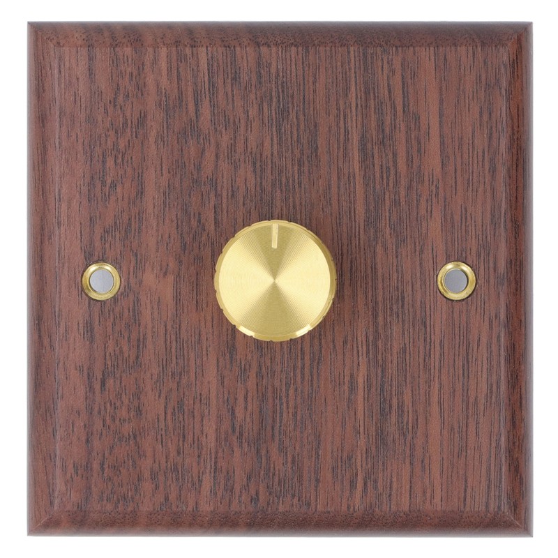 Dimmer Switch with Brass Knob Black Walnut Wood Rotary Dimming