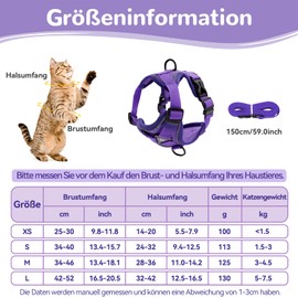 Adjustable Cat Harness, Escape Proof, Cat Harness with Lead Set, Soft Harness for Cats, Chest Harness for Cats, Kittens, Dogs, Puppies (Dark Purple, S)