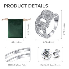 925 Sterling Silver Ring for Women, Solid Silver Romantic Interlocking Shape Opening Ring for Women Jewelry, with 5A Cubic Zirconia，Adjustable Size