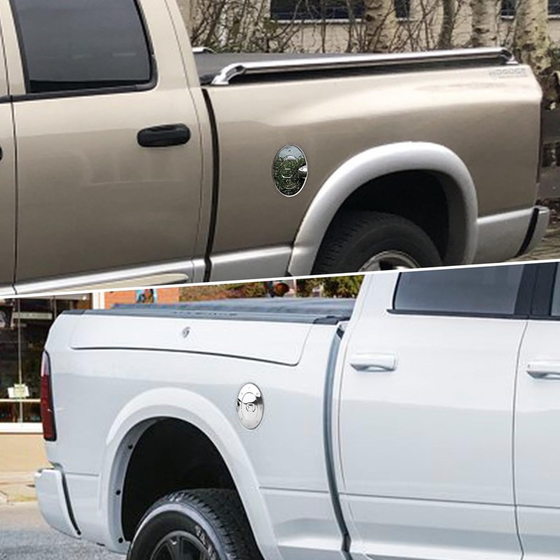 Chrome Fuel Tank Cap，Gas Door Cover for 2009–2017 Dodge Ram