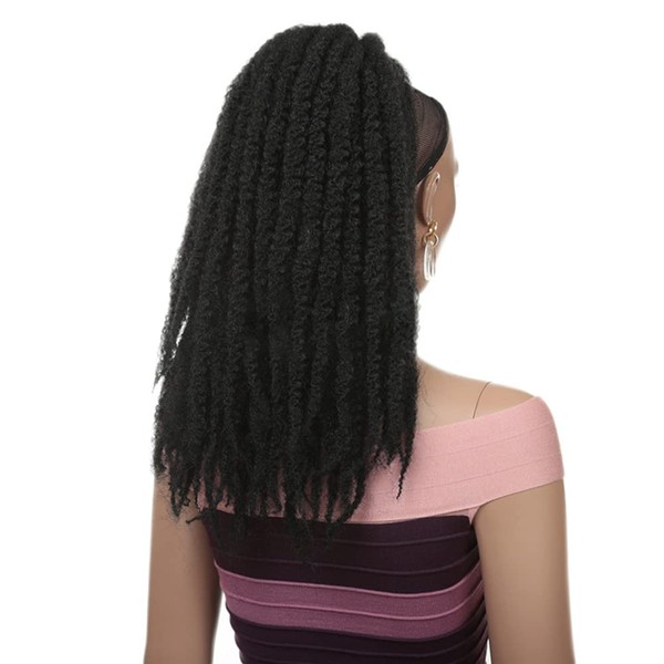 18 Inch Afro Kinky Curly Ponytail Clip in Wavy Ponytail Extension Marley Hair Piece Drawstring Puff Bun Black