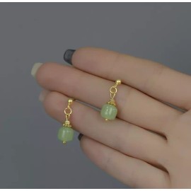 Unbranded 14K Gold Natural Green Jade Dangle Stud Earrings 925 Sterling Silver Gift F10