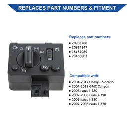 Obaee Headlight Fog Lamp Switch Compatible with 2004 2005 2006 2007 2008 2009 2010 2011 2012 Chevy Colorado GMC Canyon, Replace OEM 15187089, 20983208