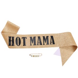 ZHBDPaty Hot Mama Mother's Day Birthday Sash with Pear Pin Party Favors For Women Mom (Gold)