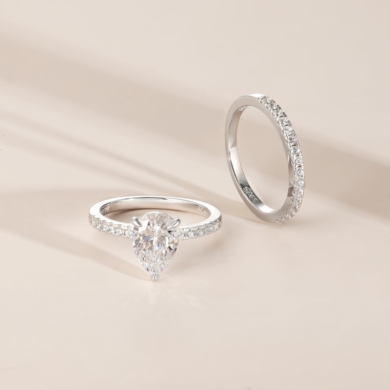 JALOKIVI 2CT 925 Sterling Silver Engagement Rings for Women Pear