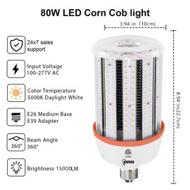 100W Led Corn light bulbs,15000 Lumen LED Corn Bulb 1000W Equivalent 5000K Daylight White Lamp ,E26/E39 Medium Mogul Base,2-Pack Large Area Lights For Outdoor Indoor Warehouse Garage High Bay Lighting