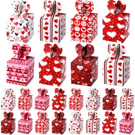 24 Pieces Valentines Day Cookie Boxes Valentines Day Cupcake Boxes Small Valentine Treat Box Paper Valentines Candy Boxes Decorative Heart Print Boxes for Valentine‘s Day Party Favors, 6 Styles