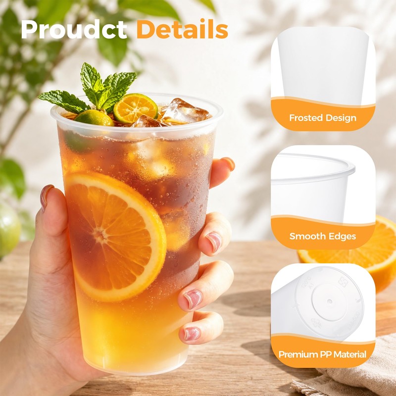 KesaPlan 50 Pack 16oz Clear Frosted Plastic Cups, Disposable Wedding