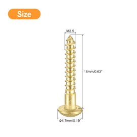 sourcing map Wood Screws M2.5 x 16mm Slotted Round Head Brass Self-Tapping Screw WoodWorking Screw 45 Pcs